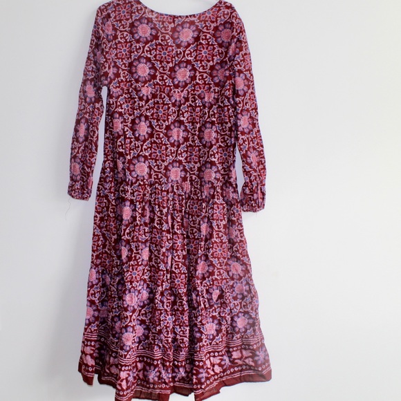 Aerie Magenta Boho Floral Midi Dress Long Sleeves - Picture 2 of 3